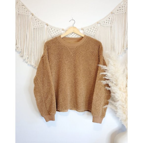 American Eagle Outfitters Tops - American Eagle Brown Sherpa Crewneck Sweatshirt M